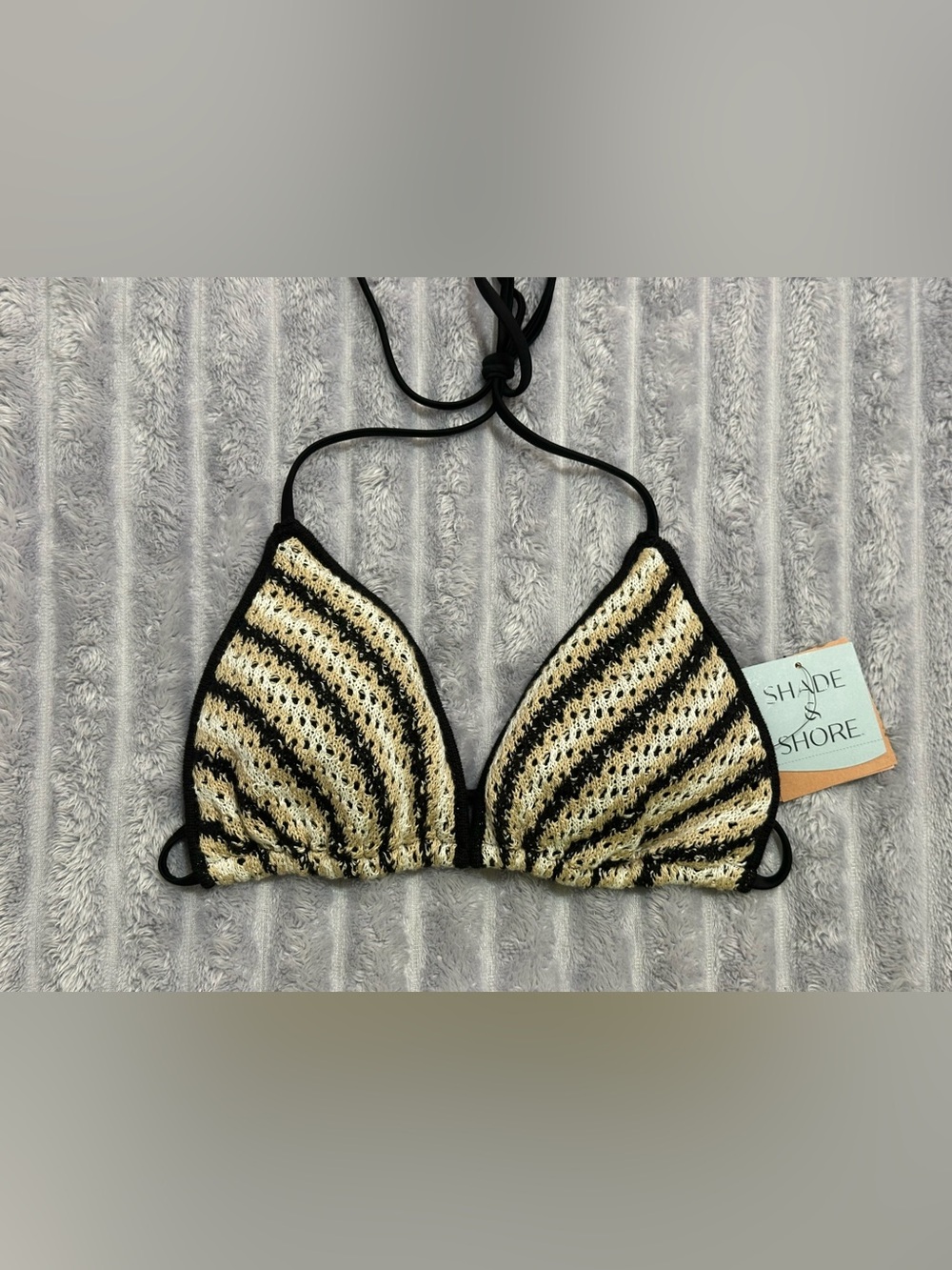 Shade & Shore Black and Gold Crochet Triangle Bikini Top